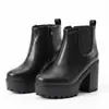Botines de tacón cuadrado de color liso para otoño e invierno, botines de corte bajo con punta redonda, plataforma impermeable y tacones altos gruesos, botines para mujer para comercio transfronterizo, zapatos de talla grande