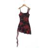Ropa de Mujer Europea y Americana 2024 Nuevo Verano Estampado Floral Retro Decoración de Volantes Falda Irregular Ajustada de Tirantes al por Mayor