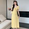 Moda Gestante 2025 Verão Novo Estilo Doce Elegante Emagrecedor Malha Estampada Suave Vestido de Maternidade