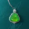 Collar para mujer con colgante bañado en plata con figura de Buda de calcedonia blanco hielo, diseños de hoja y calabaza, ágata y jade de Maitreya