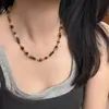 Collar Elegante de Gama Alta con Cuentas de Piedra Ojo de Tigre Blanco Retro Maillard Nuevo Diseño de Nicho Collar de Cristal para Mujer