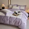 Juego de cuatro piezas de algodón ultrasuave y amigable con la piel, estilo de lujo ligero, funda de edredón bordada simple, apto para todas las estaciones, sensación de alta gama, sábana, sábana ajustable, juego de ropa de cama