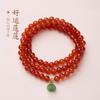 Pulsera de Ágata Roja Natural Jiuhua Blessing de 6 mm para Mujer, Vaina de Loto de Buena Suerte, Pulsera de Tres Círculos de Estilo Chino Nuevo de Gama Alta al por Mayor