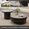 Mesa de Café Redonda Grande y Pequeña de Pizarra de Lujo Ligero Italiano Combinación Mesa de Café de Madera Maciza para Sala de Estar Minimalista de Apartamento Pequeño Moderno