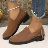 Zapatos Británicos de Moda 2026 para Mujer Talla Grande, Punta Redonda, Tacón Cuadrado con Decoración de Cremallera, Cómodos Slip-On para Exportación