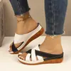 Sandalias Cuña Color Block Versátiles Tallas Grandes para Mujer, Nuevo Modelo 2026, con Tiras Cruzadas Huecas, Sandalias de Playa Casuales de Suela Gruesa