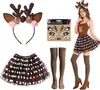 Conjunto de falda de tutú para adulto transfronterizo con diadema de orejas de reno y pajarita para disfraz de Halloween