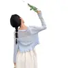 Top de punto de alta calidad en color verde claro con cordones para mujer, nuevo estilo de verano, corte holgado, estilo coreano, top fino