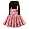 AliExpress ebay Amazon outono e inverno em torno do pescoço manga comprida preto combinando bolinhas redondas impressão grande swing vestido de fita