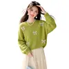 Sim Moda de Outono versátil gola redonda laço elegante manga longa suéter de malha top para mulheres