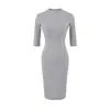Vestido Midi Sexy Elegante e Juvenil Estilo Francês Gola Meia-Alta Tricô Manga Média Costurado Slim Fit Bodycon