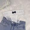 Chica Dulce Está a Cargo~ Lencería Sexy de Encaje Pura Pasión para Mujer Malla Transparente Lazo Tanga de Cintura Baja con Corte