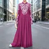 2026 Nuevo Estilo Transfronterizo Europeo y Americano Amazon Vestido Estilo Étnico Ropa de Mujer Manga Larga Estampado Cuello Alto Dobladillo Grande Falda Larga