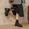 Mocassins de Couro Redondos, Sapatos Pequenos de Couro Estilo Britânico para Mulheres, Inspirados em Chanel, Silenciosos, Sapatos de Salto Oculto de 7cm com Solado Grosso e Superfície Macia