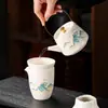 Porcelana branca Dehua, porcelana jade gordura de carneiro, conjunto de chá Kung Fu, para uso doméstico, presentes empresariais, caixa de presente Jiangshan, portátil, com impressão de logotipo