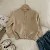 Ropa Infantil Coreana 2025 Otoño e Invierno Nuevo Punto de Lana Bordado con Letras para Niños y Niñas Cardigan Preppy de Punto Exterior