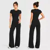 Conjunto de Ropa de Yoga Cepillada Transfronteriza, Manga Corta, Cintura Alta, Ajustado, Versátil Ropa de Fitness, Conjunto Deportivo para Correr para Mujeres