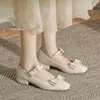 Zapatos de Mujer Jin Gang MY2809 Mary Jane con Tacón Grueso 2024 Nuevos Zapatos de Cuero para Primavera y Otoño Zapatos de Tacón Bajo Zapatos Bajos de Boca Única para Mujer