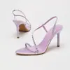 Sandalias de Tacón Alto con Tira de Pedrería de Verano Elegantes de Lujo Ligero Simples de Tacón de Aguja Sexy con Tira Punta Fina Zapatos de Tacón Alto Transfronterizos