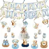 Banner de Cumpleaños de Oso de Peluche de Dibujos Animados Transfronterizo Topper para Pastel Set de Decoración de Escena para Fiesta de Primer Cumpleaños Infantil Venta al por Mayor