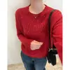 Suéter de Punto de Moda para Primavera y Otoño 2026, Cuello Redondo, Tallas Grandes, con Pedrería, Suave y Agradable a la Piel, Versátil, Adelgazante, Manga Larga, Suéter Básico para Mujer