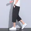 Calça Cropped de Seda de Gelo Secagem Rápida para Homens, Shorts Finos de Verão, Soltos Esportivos Casuais, Comprimento 7/8, Tendência Versátil