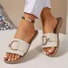 Zapatos de mujer transfronterizos, nuevas pantuflas de moda, clásicos y elegantes, versátiles, color liso, con adornos metálicos, punta cuadrada, sandalias planas