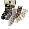 Calcetines de primavera y verano para mujer con etiquetas de tela de color contrastante, rayas coloridas, bordes enrollados, diseño de volantes de moda, versátiles calcetines de algodón hasta la pantorrilla para primavera y otoño