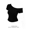 Top de Verano 2026 para Mujer, de un Hombro y Manga Corta, Estilo Spicy Girl, Elegante y Atractivo, Ajustado, Color Sólido, Hombros Descubiertos, Versátil Camiseta