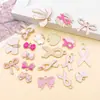 Mistura de 20 Estilos de Pingentes de Laço Rosa com Gotejamento de Tinta em Liga de Zinco Acessórios para Joias de Pulseira Colar Chaveiro DIY