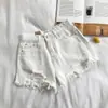 Shorts jeans feminino cintura alta rasgado solto perna larga verão 2023 novo estudante versátil influencer hot pants A-line
