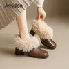 Zapatos de mujer Augushiden de punta cuadrada en color marrón, nuevo modelo de invierno 2026, tacón grueso, cómodos y elegantes, zapatos de algodón peludos