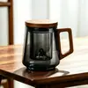 Juego de Tres Piezas de Taza de Té para Oficina, Taza de Té con Separación de Té y Agua, Taza de Vidrio con Tapa, Uso Doméstico, con Asa, Gran Capacidad, Resistente al Calor