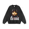 Marca de moda europea y americana rap retrato de rapero estampado sudadera con capucha lavada desgastada para hombre y mujer hip hop suéter holgado con capucha