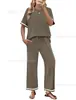 Amazon Transfronterizo 2026 Primavera/Verano Nuevo Comercio Exterior Bloques de Color Elegante Casual Cómodo Pantalones Largos y Conjunto de Dos Piezas de Manga Corta para Mujer