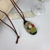 Colar de Madeira Vintage Estilo Literário Corrente de Lã Estilo Étnico Longo Acessórios Pingente de Botão Combina com Tudo Estilo Coreano Mori Girl