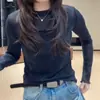 Camiseta Sexy de Encaje con Pedrería Resistente, Estilo Nuevo de Primavera, Ajustada, Manga Larga, Versátil para Mujer, Top Casual a la Moda y Adelgazante