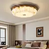 Lámpara de Techo Redonda para Dormitorio de Tela con Hojas de Ginkgo Retro Color Nogal Estética Dinastía Song Estilo Mid-Century Lámpara Cálida para Habitación