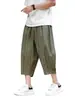 Calças harém de perna reta para homens plus size, calças cropped de verão, tamanho grande, listradas, largas, novo estilo chinês, shorts finos casuais para uso externo