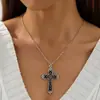 Collar Cruzado de Aleación Oscura Retro Transfronterizo Europeo y Americano Cadena de Suéter Apilada con Cuentas Estilo Gótico Negro Personalizado