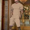 Nuevo Conjunto de Dos Piezas de Verano Tendencia Marca Letras Color Sólido Algodón Sol Camiseta Deportiva Casual Pantalones Cortos para Hombre