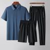 Conjunto deportivo de verano para papá, de seda de hielo, de secado rápido, transpirable, para mediana edad, informal, polo, manga corta, pantalones, conjunto de tres piezas