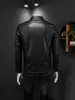 Chaqueta de cuero para hombre, top de marca de moda nuevo, elegante y ajustada, chaqueta de cuero casual estilo motociclista con cuello alto para otoño e invierno