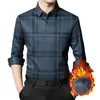 Nueva camisa de franela con forro, sin costuras, a cuadros, de manga larga para hombre, base sin arrugas para negocios casual