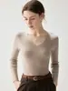 Suéter de Cachemir con Cuello en V 2026 Otoño/Invierno Nuevo Estilo para Mujer Ajustado Favorecedor Capa Base Estilo Elegante Color Sólido Canalé Suéter Cálido