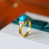 Anillo artístico cuadrado de turquesa natural, fresco, elegante, azul, pequeña pirámide, anillo abierto de plata esterlina S925 para mujer