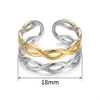 Anillo abierto de acero inoxidable con diseño de línea cruzada para mujer, joyería al por mayor transfronteriza chapada en oro al vacío, resistente a la decoloración
