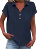 Camisas Femininas de Algodão e Linho Soltas de Verão Europeias e Americanas Amazon Manga Curta Colarinho Algodão Casual Camisa de Botão