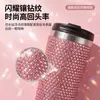 Termo Incrustado de Diamantes, Vaso con Popote de Acero Inoxidable de Doble Pared, Taza de Café con Pedrería Incrustada de Diamantes, Taza de Regalo, Vaso con Pedrería Incrustada de Diamantes