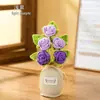 Planta em vaso de rosa tricotada à mão, produto acabado, flor de rosa artificial tecida em fio, ornamento de mesa, lembrança, decoração de casa